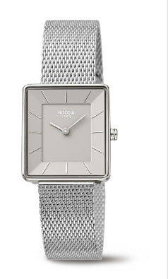 Boccia Ladies Titanium Boccia Square Faced Watch With Mesh Strap