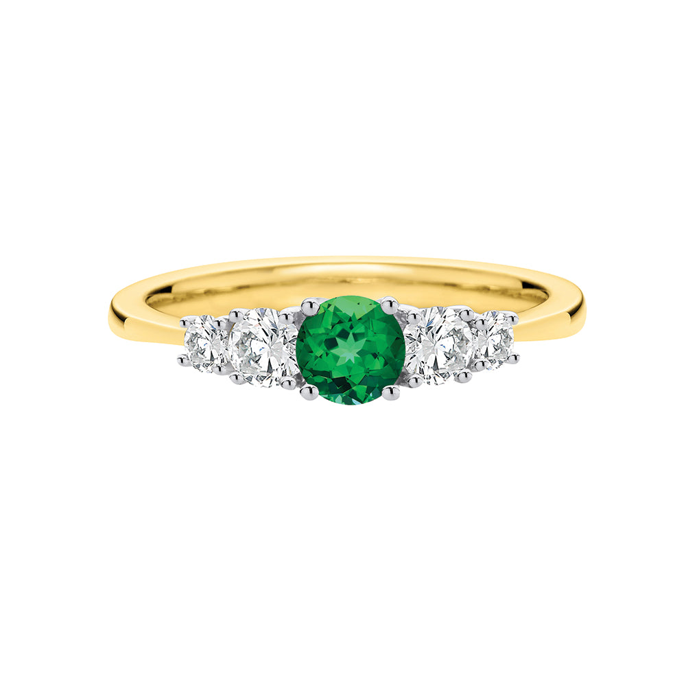 9Ct Yellow Gold Emerald And Diamond Ring