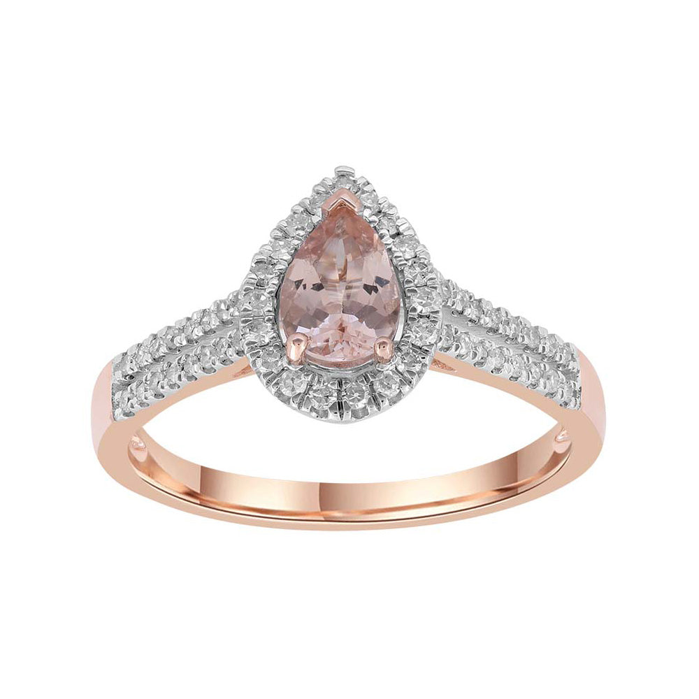 9ct Rose Gold Morganite and Diamond Ring