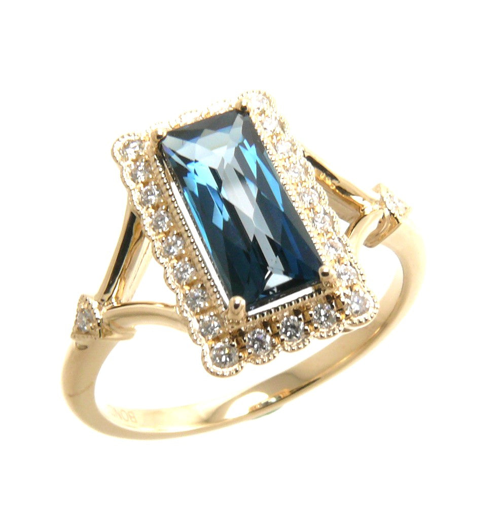 9Ct Yellow Gold London Blue Topaz And Diamond Ring