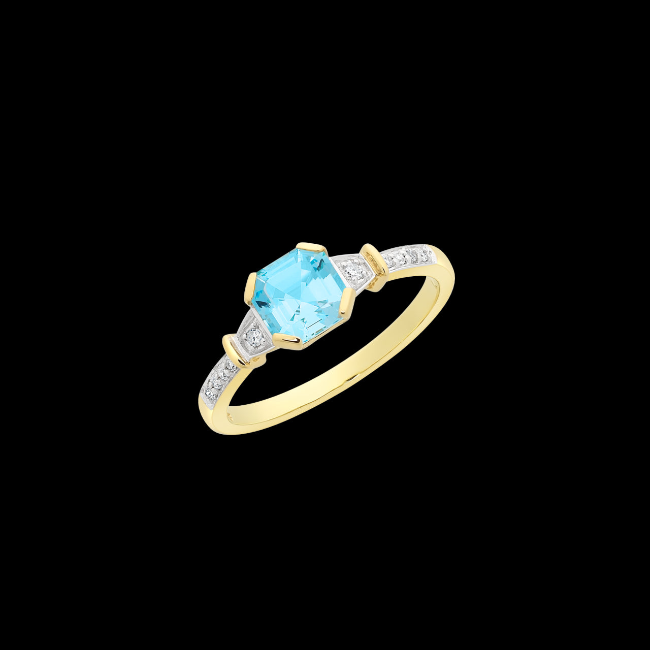 9Ct Yellow Gold Blue Topaz And Diamond Ring