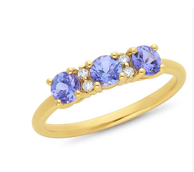 9Ct Yellow Gold Tanzanite And Diamond Ring