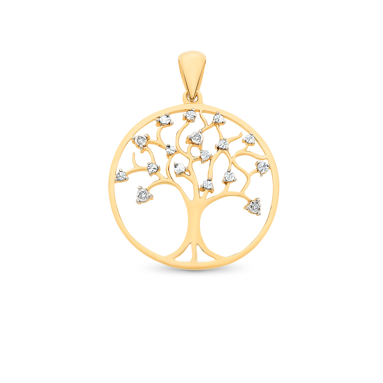 9Ct Yellow Gold Diamond Tree Of Life Pendant