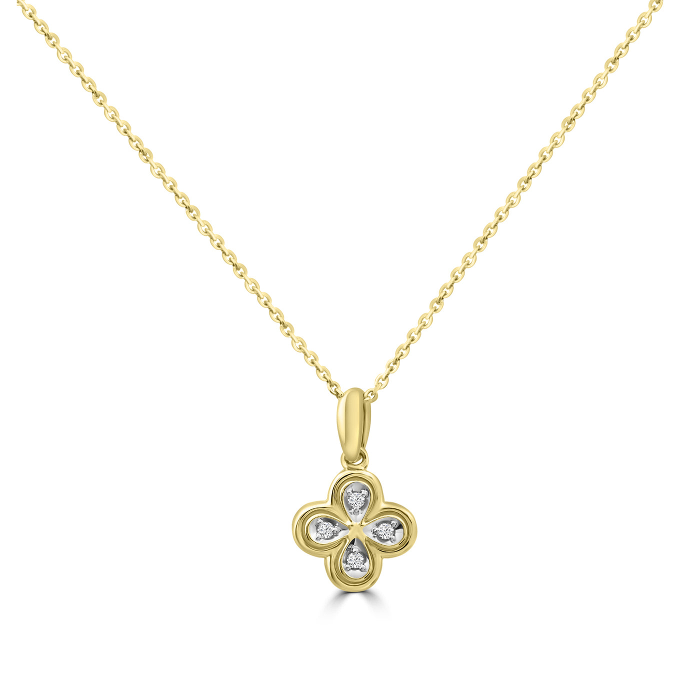 9Ct Yellow Gold And Diamond Four Leaf Clover Pendant And Chain