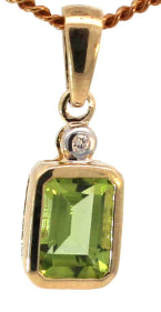 9Ct Yellow Gold Peridot And Diamond Pendant