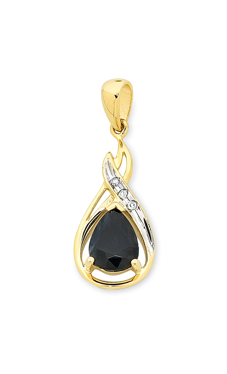 9ct Yellow Gold Sapphire And Diamond Pendant