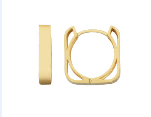 9Ct Yellow Gold Square Shaped Huggie Earrings