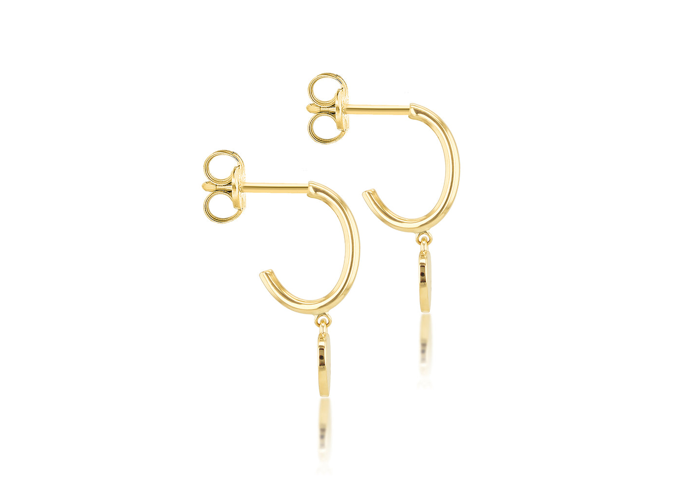 9ct yellow gold hoops with heart drops