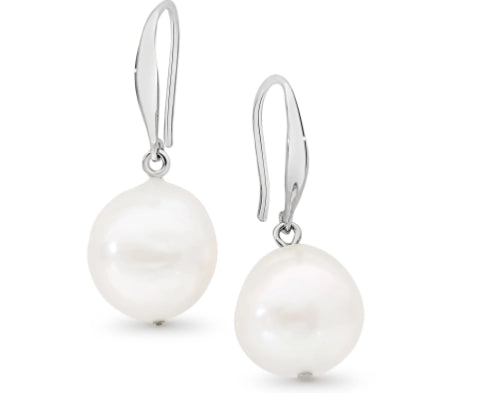 Sterling Silver Hook Earrings With 12mm Baroque Pearls