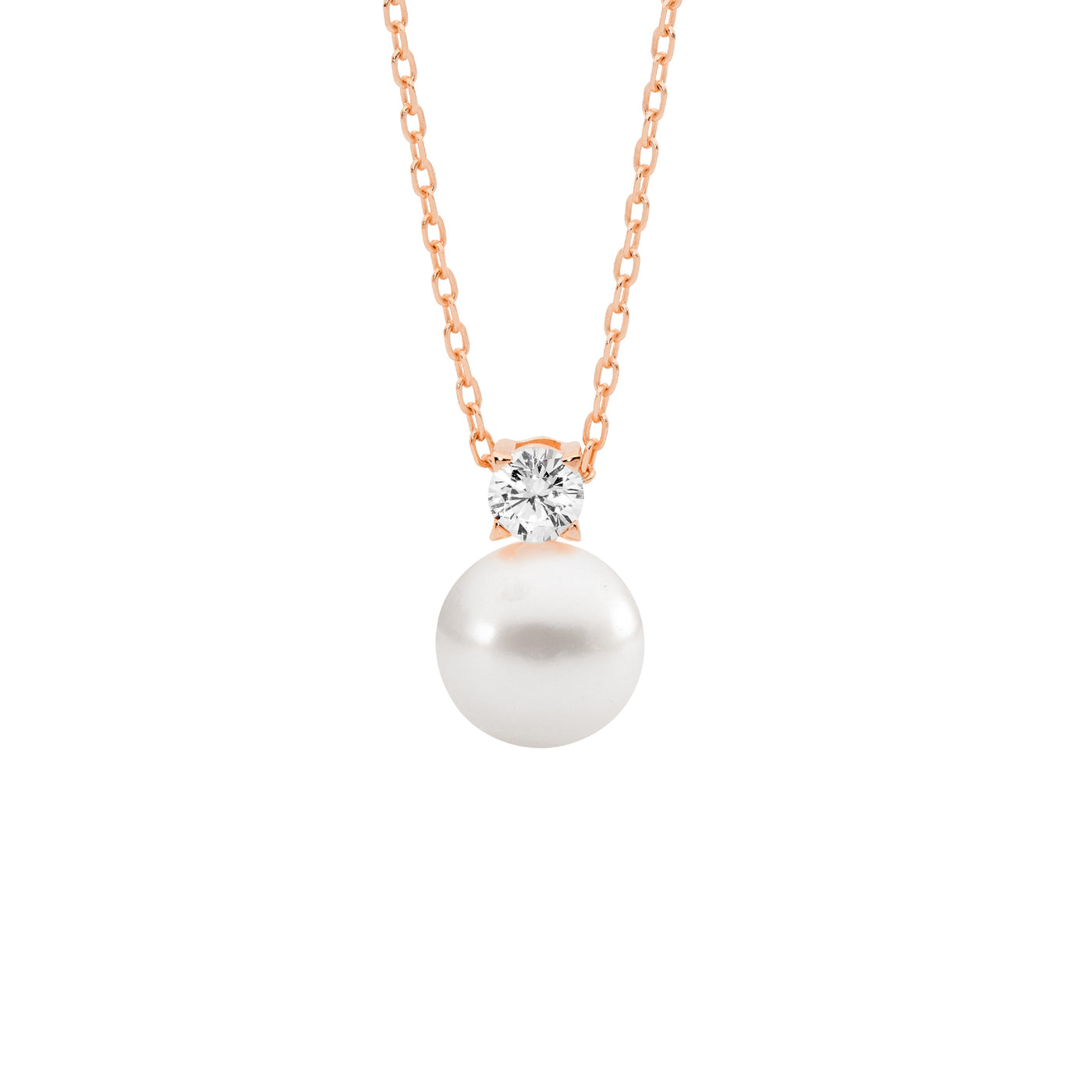 Sterling Silver Rose Gold Plated Freshwater Pearl With CZ