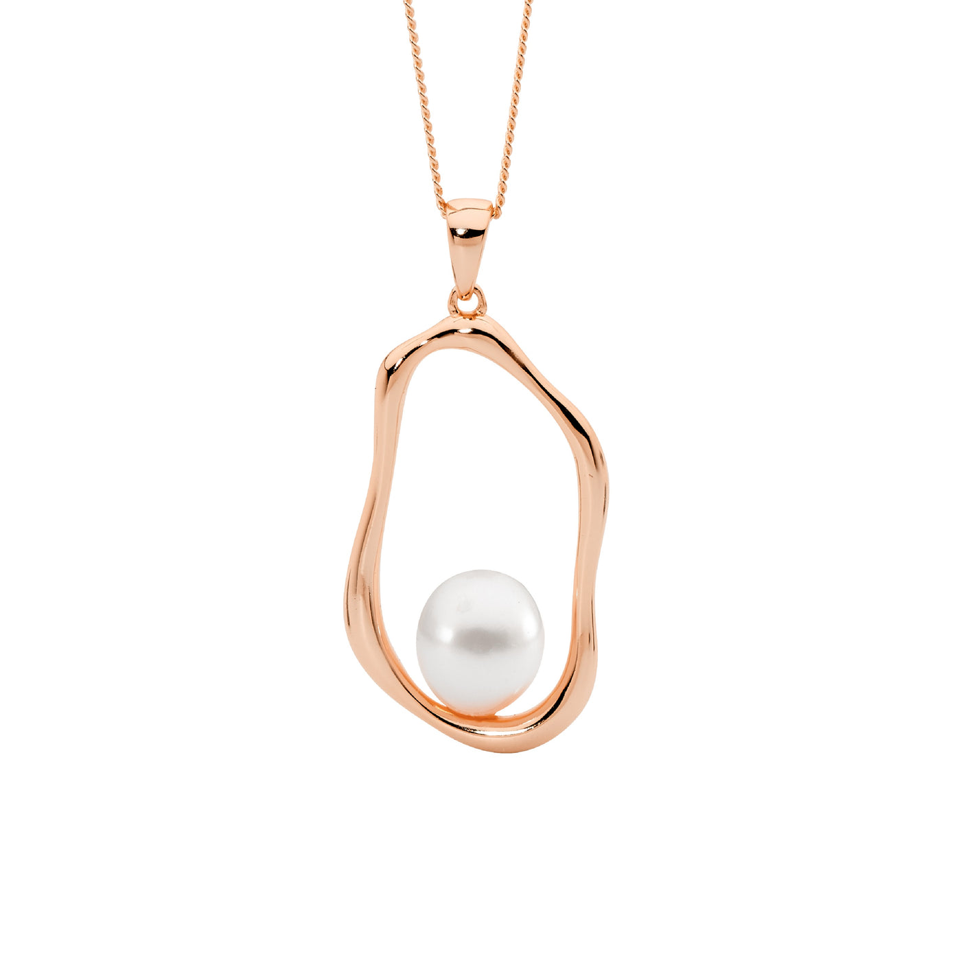 Sterling Silver Rose Gold Plated Freshwater Pearl Pendant