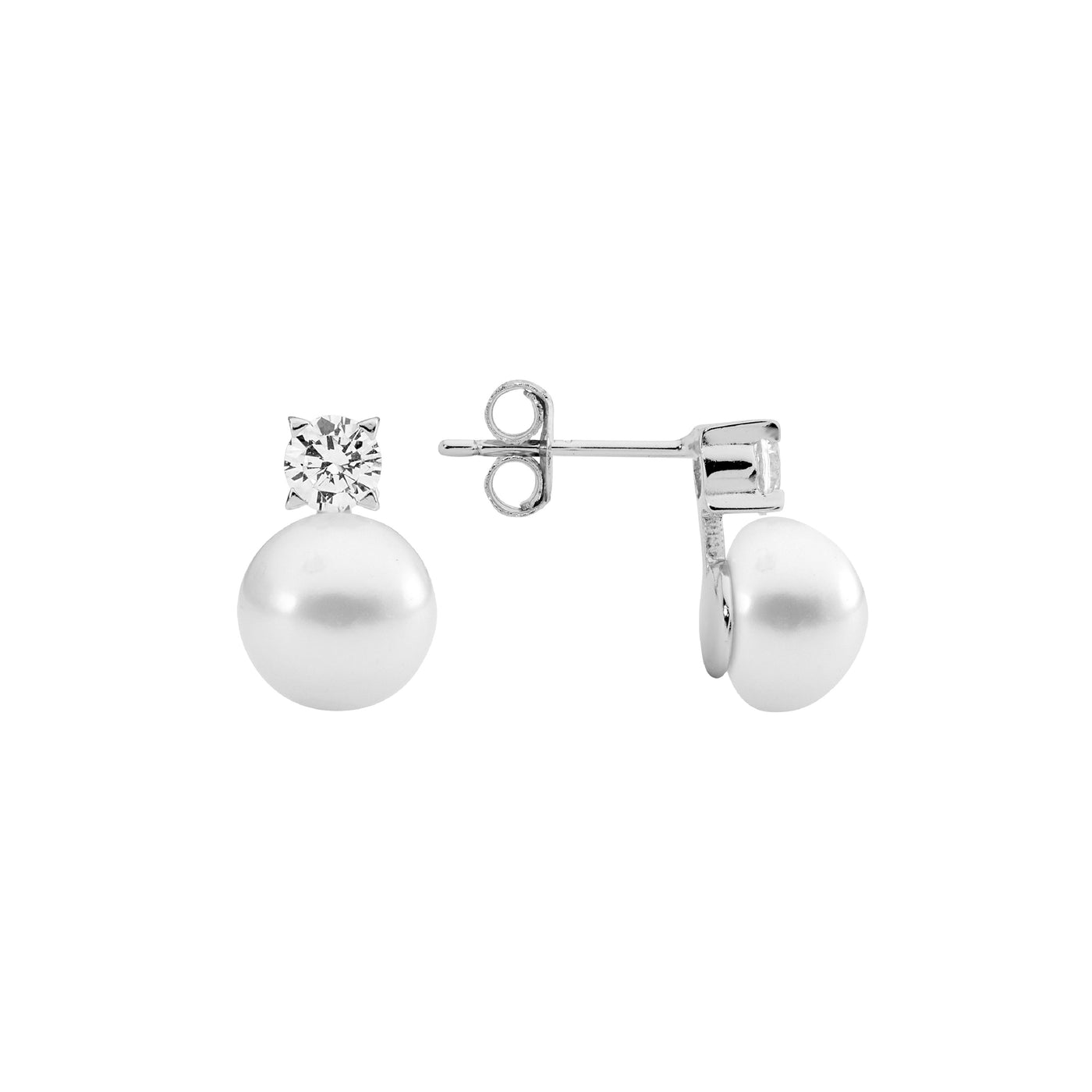 Sterling Silver Freshwater Pearl With CZ Earrings