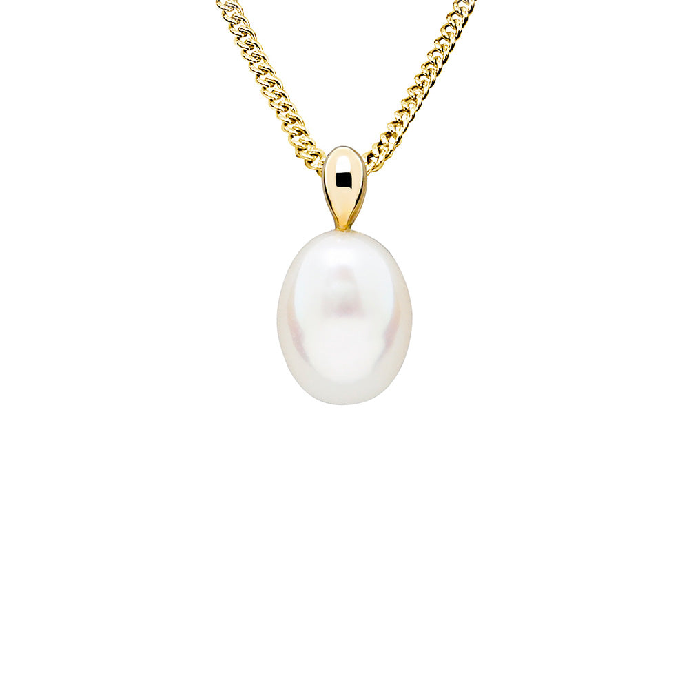 9Ct Yellow Gold White Freshwater Pearl Pendant No Chain