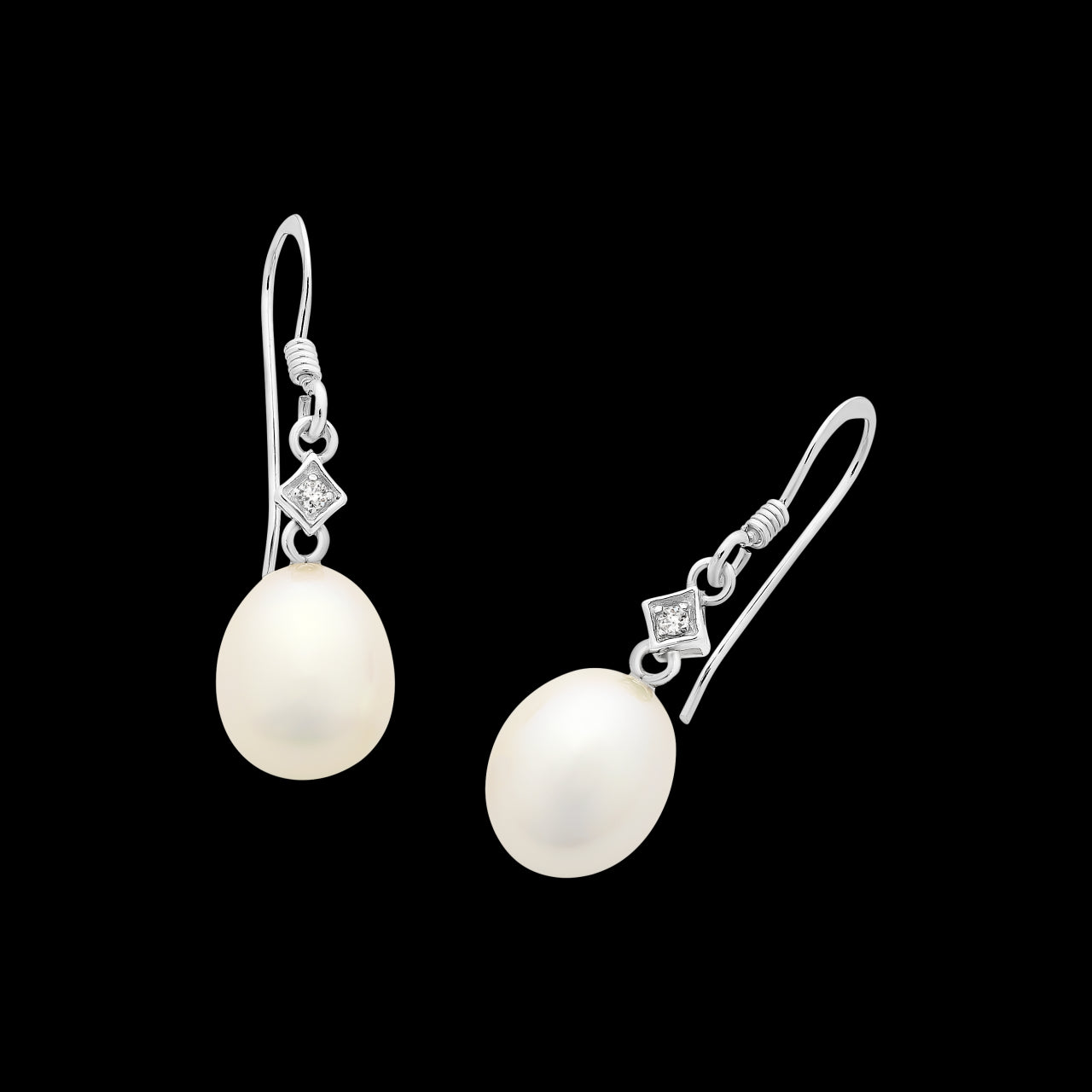 Sterling Silver Pearl And Cz Drop Earrings