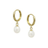 9Ct Yellow Gold Huggies With White Freshwater Pearl Drops