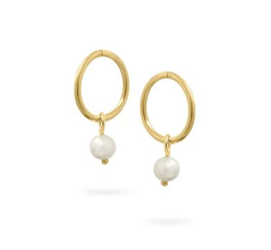 9Ct Yellow Gold Hoops With White Freshwater Pearl Drops