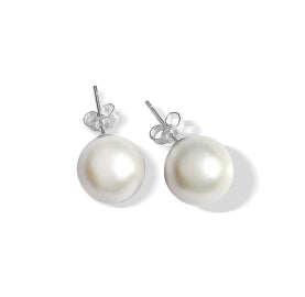 White Round Freshwater Pearl Earrings 11mm