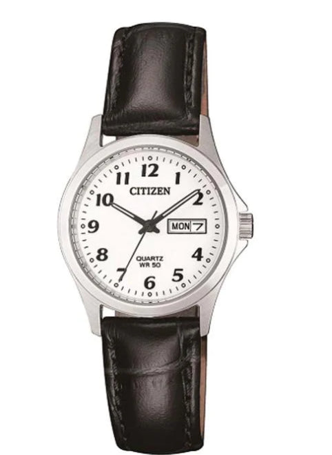 Ladies Citizen Quartz Watch With Black Leather Strap