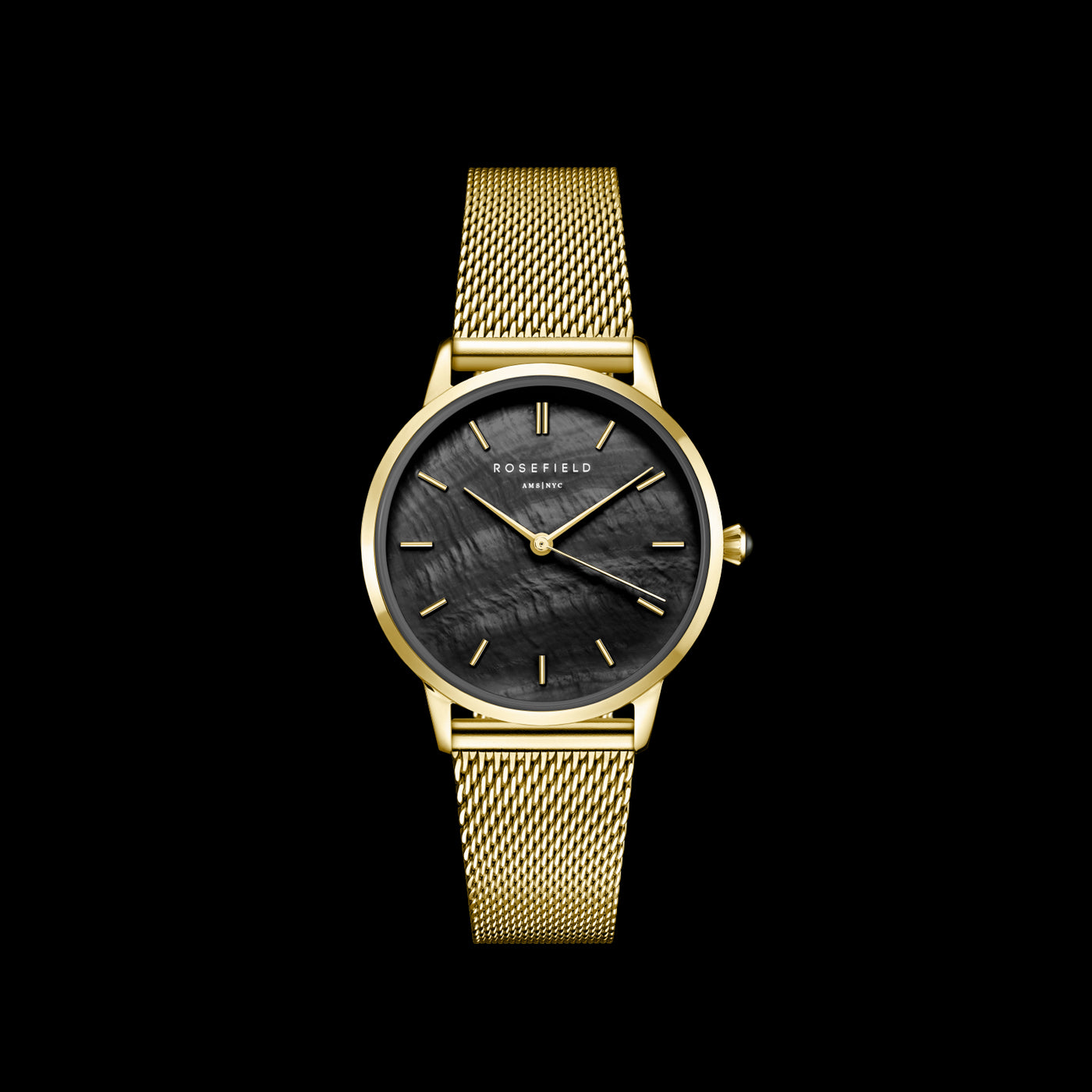 Ladies Yellow Gold Rosefield Watch With Black Dial