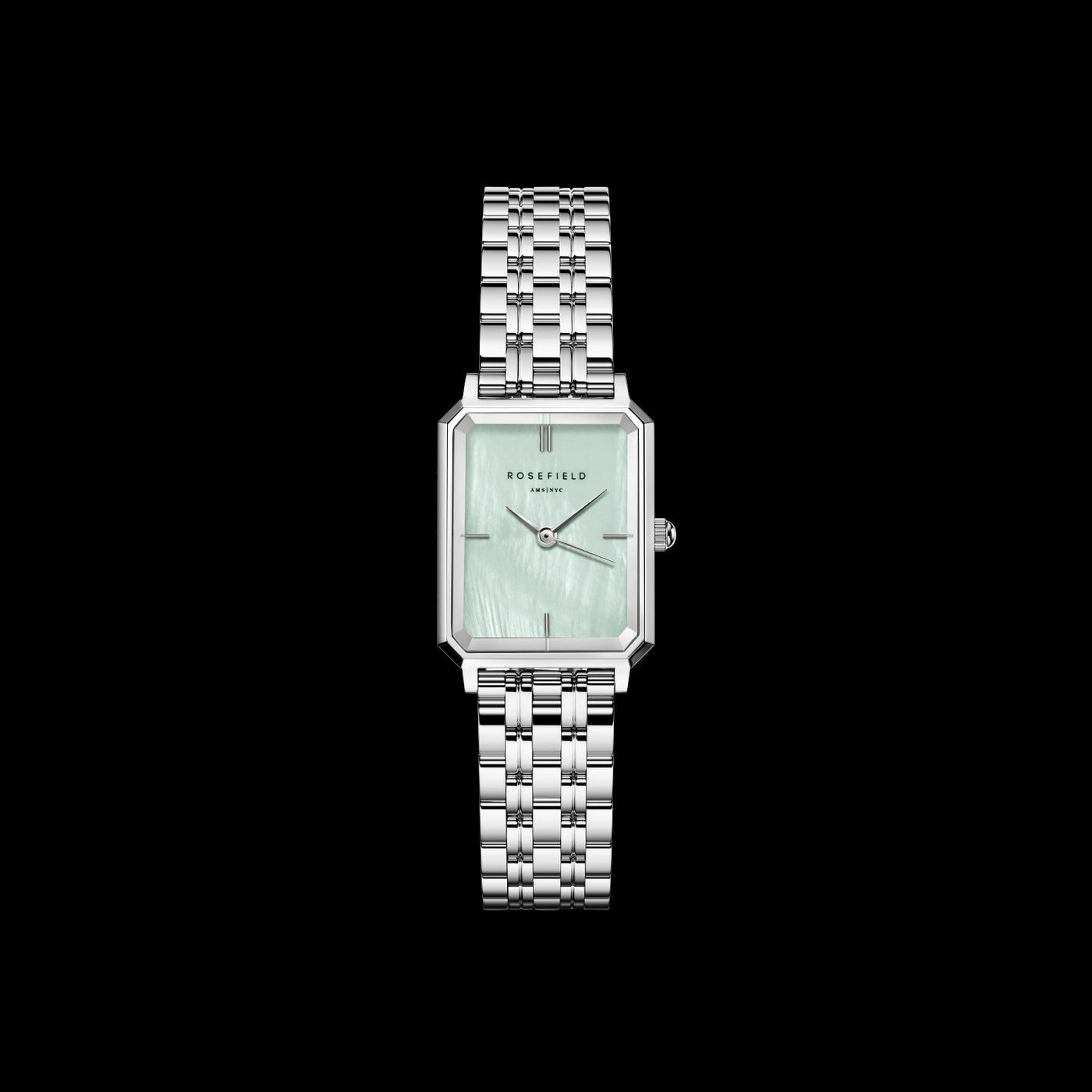 Ladies Silver Rectangle Shaped With Pale Green Dial