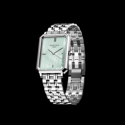 Ladies Silver Rectangle Shaped With Pale Green Dial