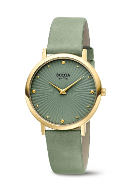 Boccia Gold With Green Leather Strap Watch