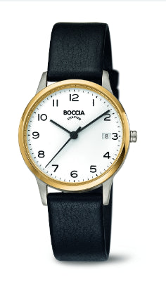 Unisex Two Tone Titanium Boccia Watch With Black Leather Strap