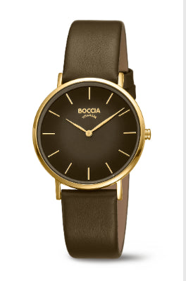 Boccia Gold Slim Line With Brown Leather Strap