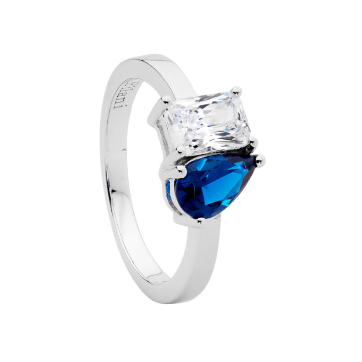 Sterling Silver Blue And White Cz Ring