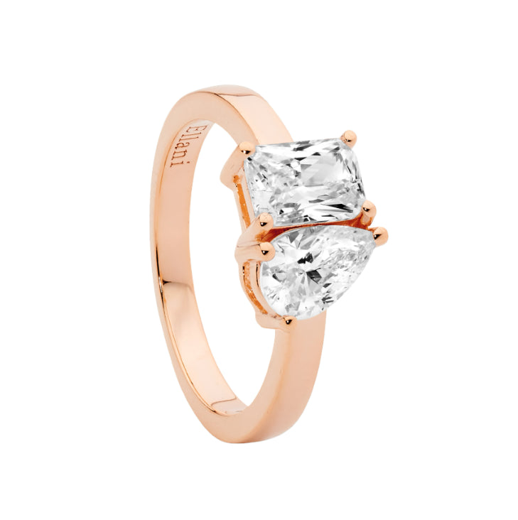 Sterling Silver Rose Gold Plated Cz Ring