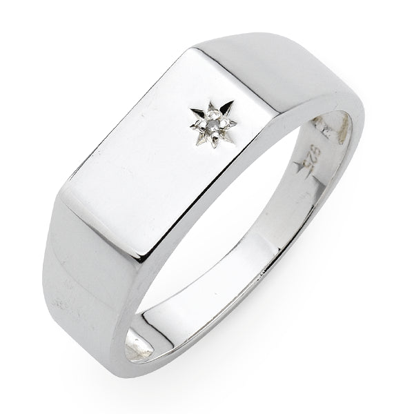 Sterling Silver Mens Ring Set Witha Diamond