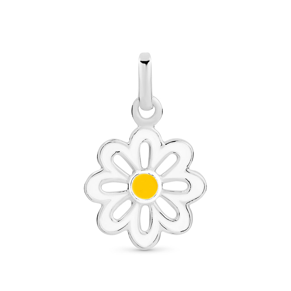 Sterling Silver White And Yellow Enamelled Daisy Pendant