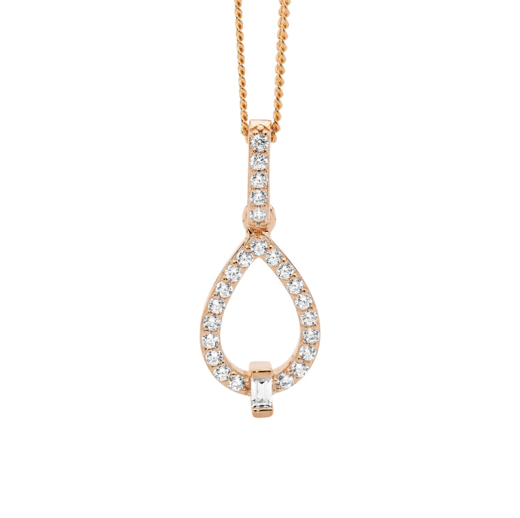 Sterling Silver Rose Gold Plated With Cz Pendant