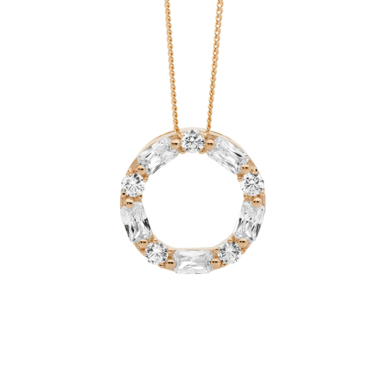 Sterling Silver Rose Gold Plate Cubic Zirconia Circle Pendant