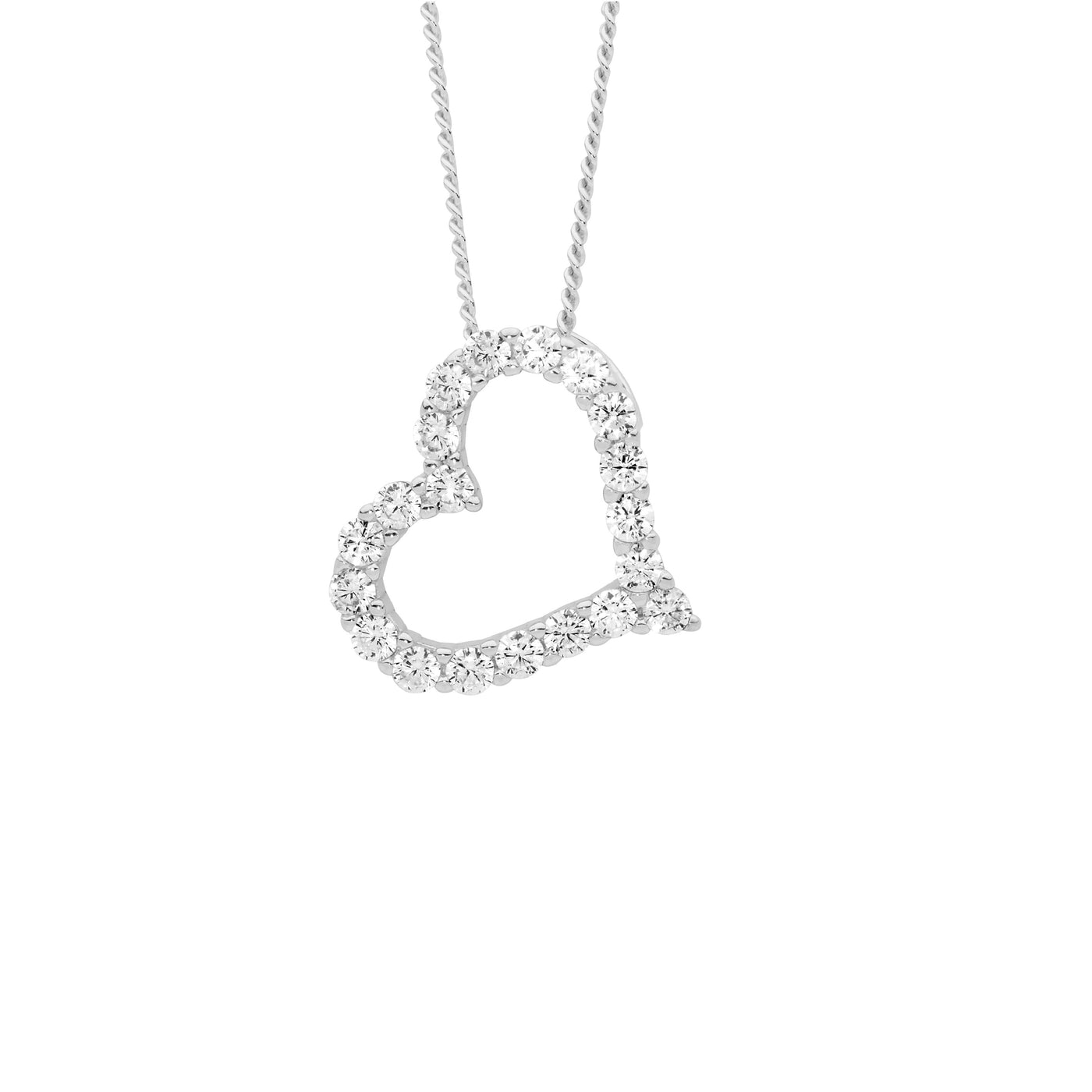 Ss Cz 13mm Open Heart On Angle Pendant 45 cm Chain