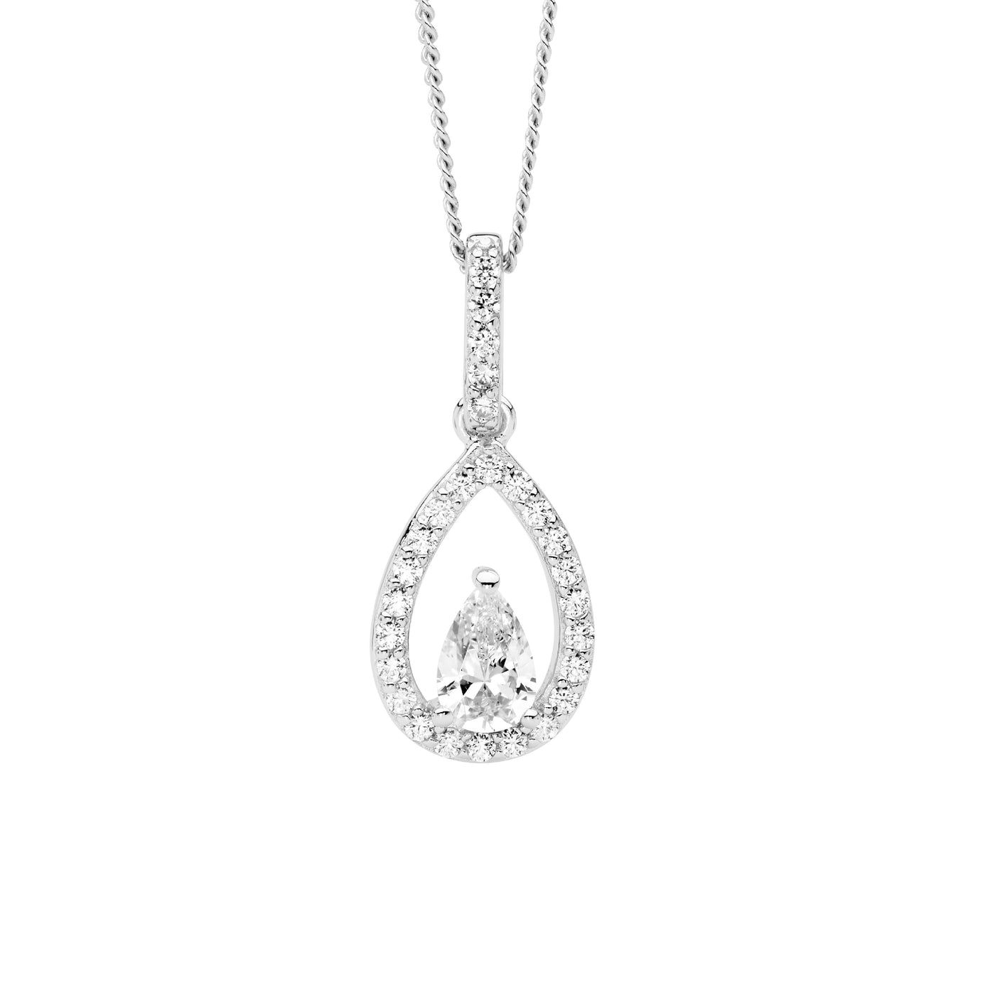 Ss Cz Open Pear Cz Drop Pendant 45 cm Chain