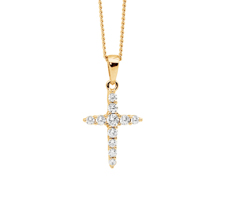 Sterling Silver Gpld Plated CZ Cross