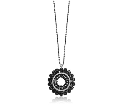 Steel Me Black Beaded Silver Necklace