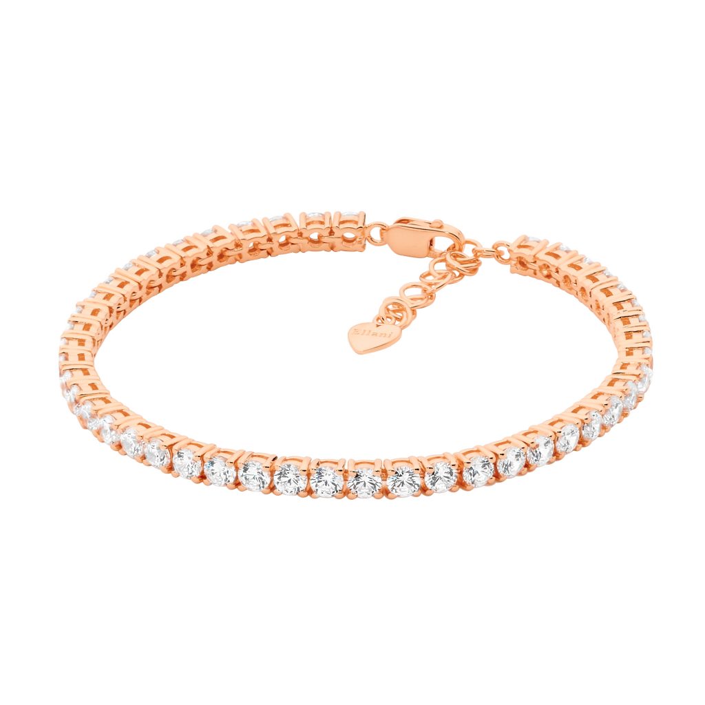 Ellani Rose Gold Plated on Sterling Silver CZ Tennis Bracelet