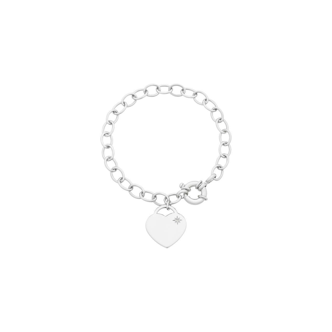 Sterling Silver Oval Link Bracelet With Diamond Set Heart