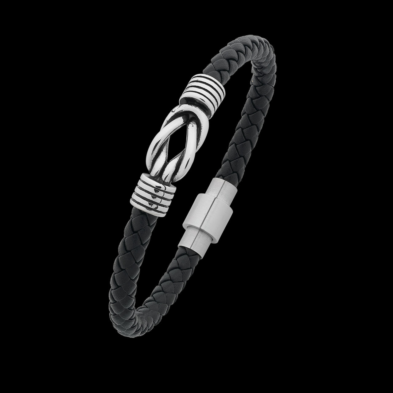 Mens Leather rope with stainless steel knot bracelet