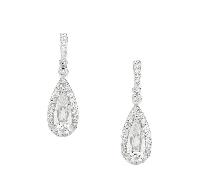 Sterling Silver Drop With Pear Shaped CZ Earrings