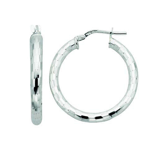 Sterling Silver Diamond Cut Hoop Earrings