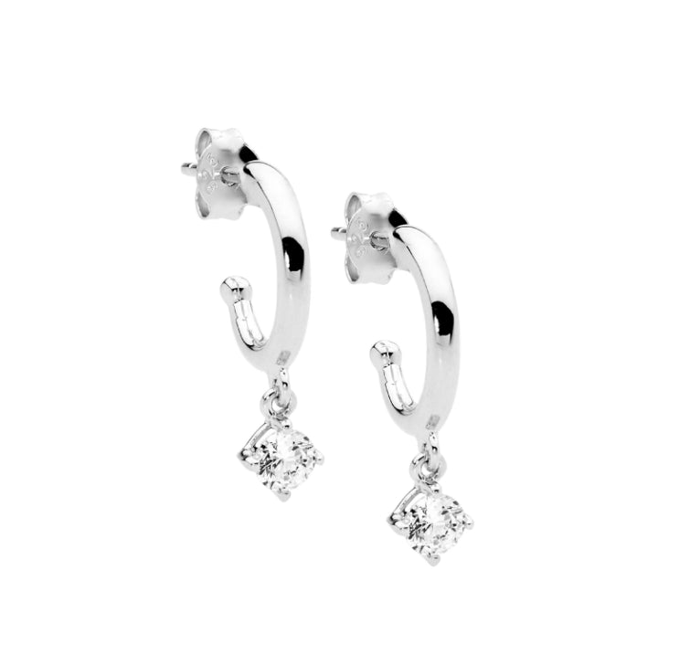 Womans Hoop Earrings With Drop Set Cubic Zirconia