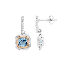 Ellani Strling Silver Blue Spinel And Cz Halo Drop Earrings