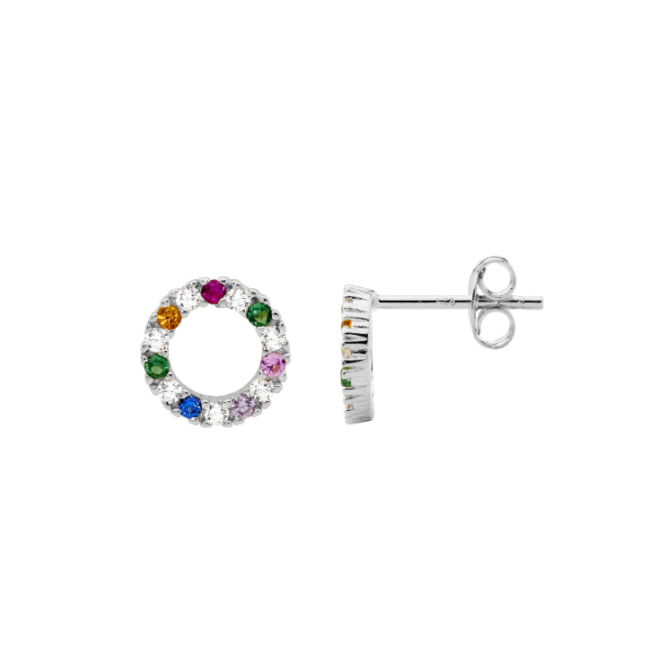 Sterling Silver Multi Coloured CZ Circle Earrings