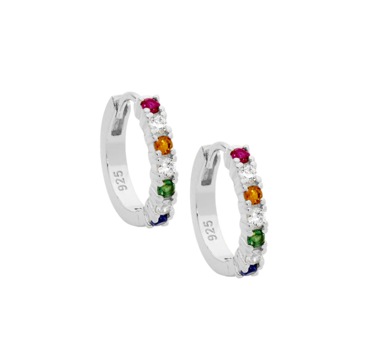 Sterling Silver Muti Coloured CZ Hoop Earrings