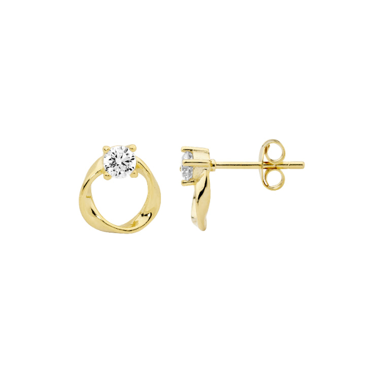 Sterling Silver Gold Plate CZ Stud Earrings