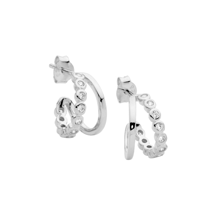 Sterling Silver CZ Set Double Hoop Earring