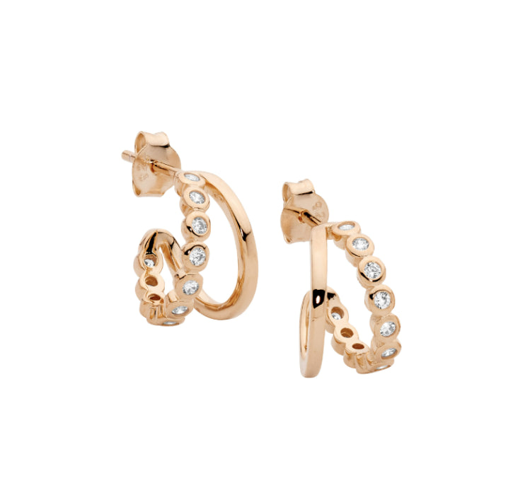 Rose Gold Plate CZ Set Double Hoop Earrings